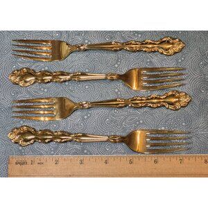Set of 4 Gold Plated Stainless Oneida Community Dinner Forks Beethoven Pattern
